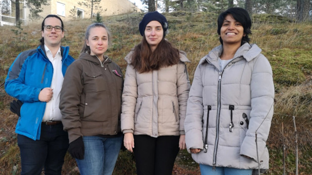 fContributing researchers at Umeå University. From left to right: Johan Henriksson, Katarina Vielfort, Barbara Sixt, Samada Muraleedharan