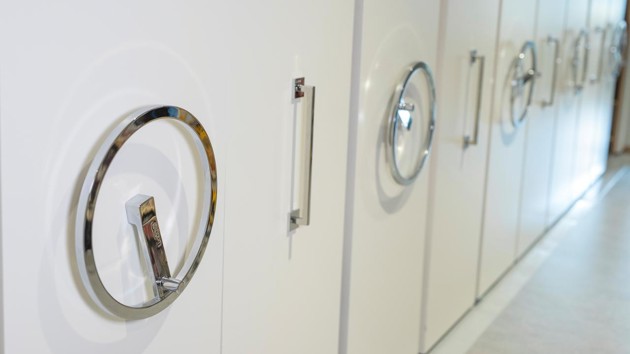 Close-up of an archiving cabinet.