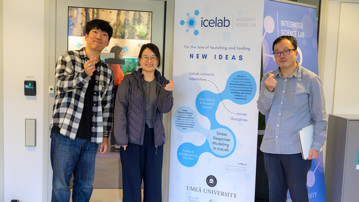 Korean researchers Hyun Woo Lee, Hye Jin Park and Sang Hoon Lee stand outside IceLab during their August 2024 visit