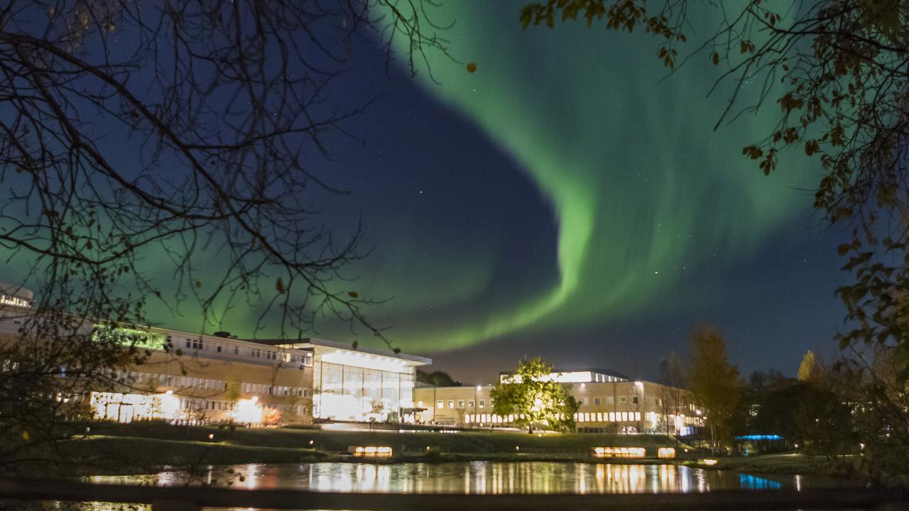 Norrsken över campus den 13 oktober 2016.
