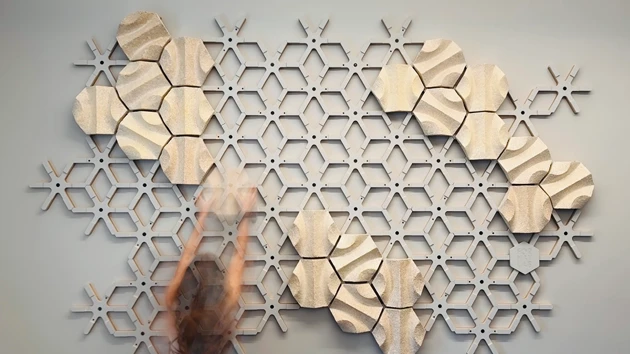A material installation on a wall, artistic