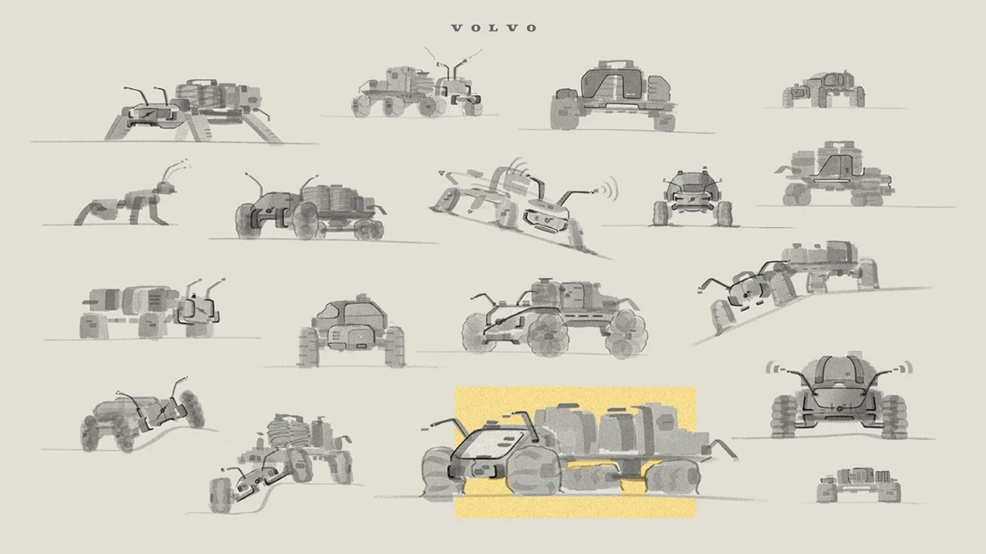 A series of drawings of different vehicles.