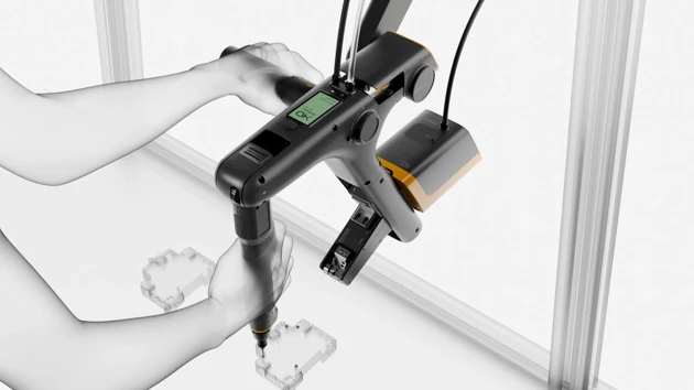A 3d image of a person holding a drill.