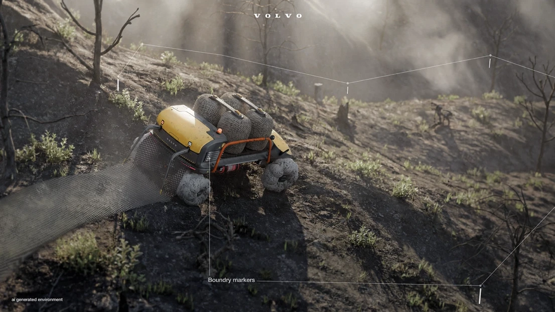 A yellow truck driving down a dirt road.