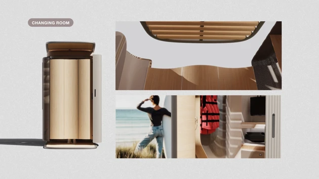 Get ready and store your belongings safely and in an organised manner. Unfold the panels to create a private changing room.