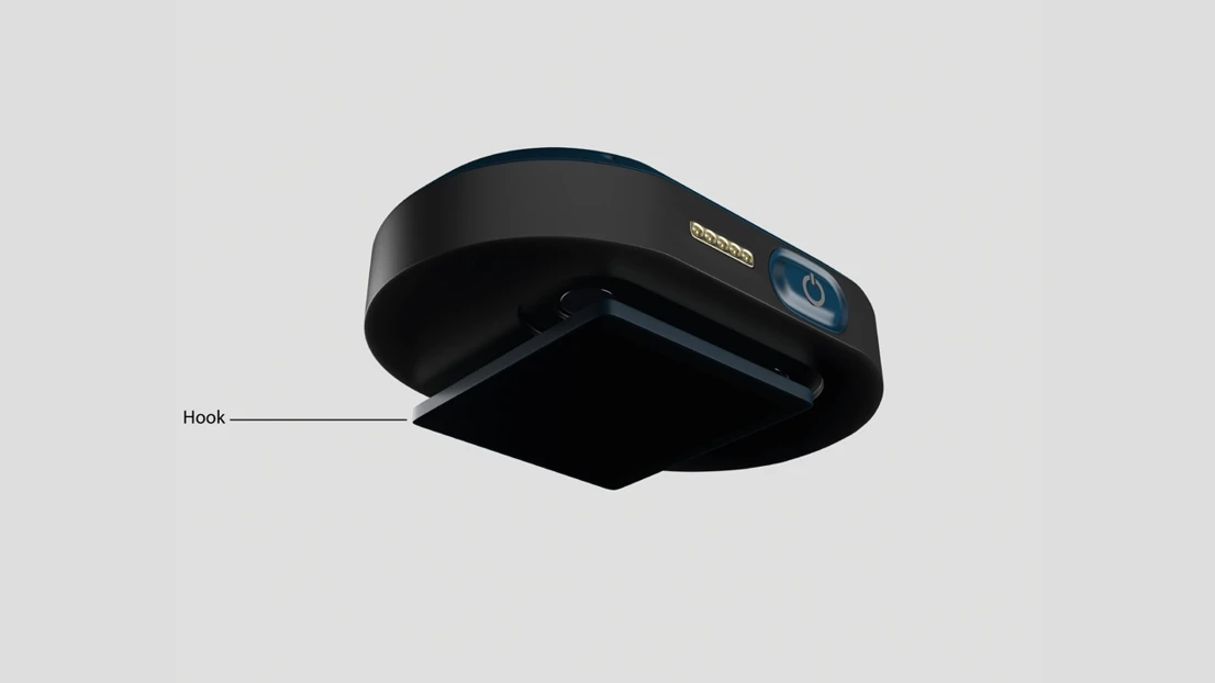 The wearable device can be worn on clothing in two ways. The second method is using the hook, which is suitable when the user is wearing a jacket that has a pocket.