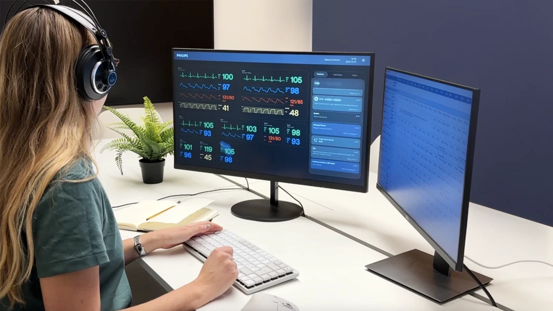 The telehealth nurse’s central monitor overlooking their patient population remotely.