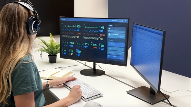The telehealth nurse’s central monitor overlooking their patient population remotely.