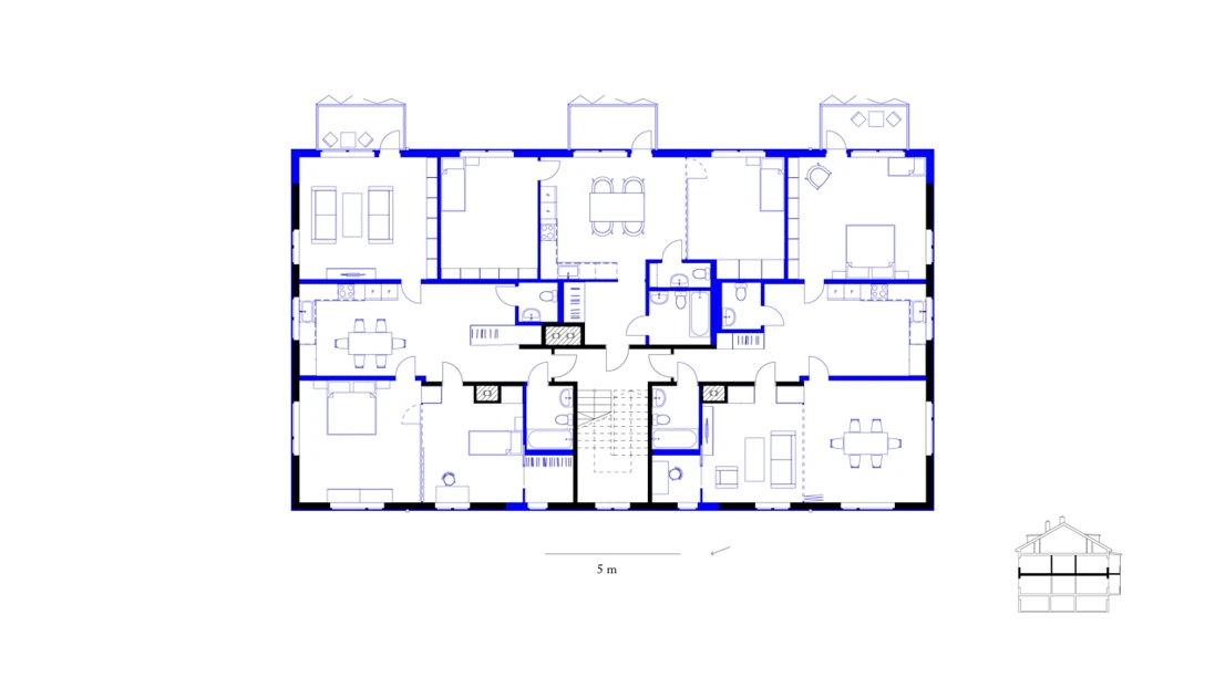Furnished typical plan for Laboratory B after the advanced intervention, highlighting the introduced flexibility in spatial configuration.