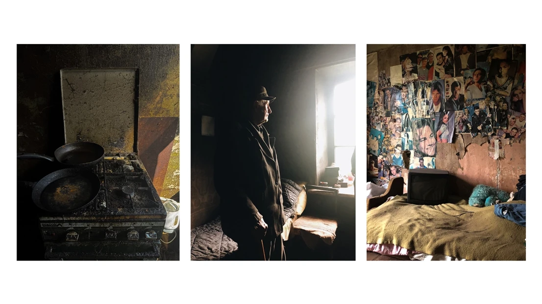 Three images documenting a living space