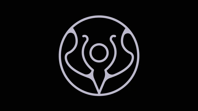abstrakt logotyp i cirkel på svart botten