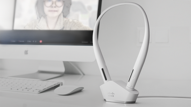 Xiaoya Yu / Movatar: A neckwear device that tracks and capture facial expressions and voice and seamlessly intregrates this into a personal visual Webex avatar.