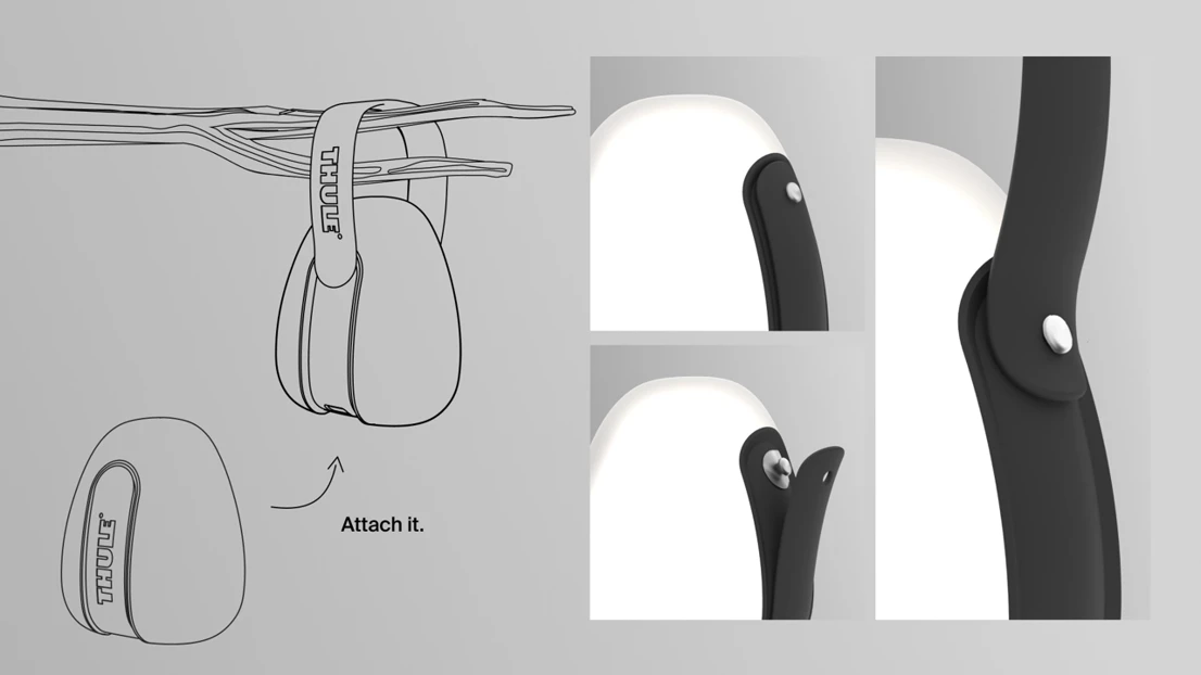 Thanks to its simple design, the strap can be half-detached, rotated, and attached to anything.