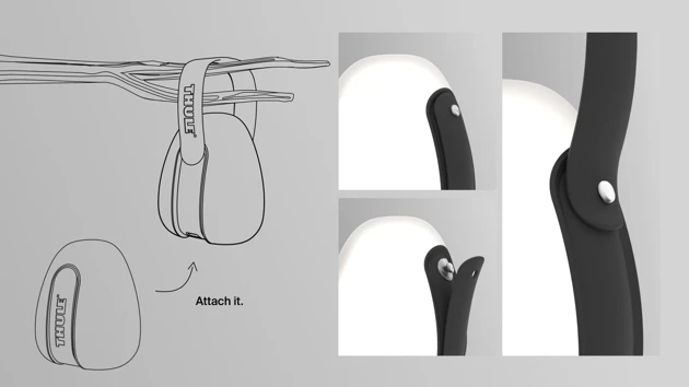 Thanks to its simple design, the strap can be half-detached, rotated, and attached to anything.