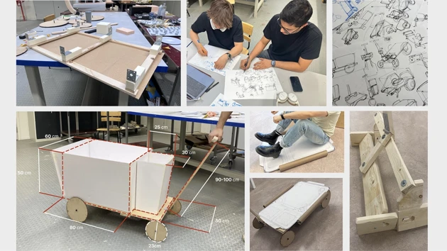 We defined rough dimensions, understood how big the cart needs to be, if the kids have to sit into it, looked into ergonomics and did mockup and prototypes to validate our findings.