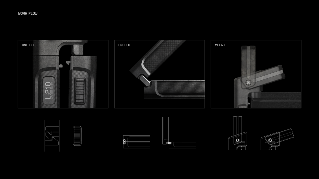 Product details: Lock to secure when folded, hinge to fold, moveable handle to lock to the drum barrel.