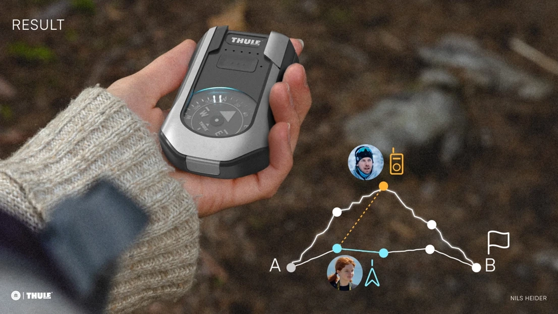The device navigates with an analog compass but also adds information using a digital layer.