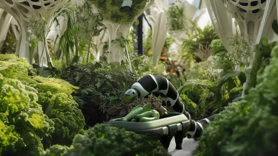 Nils Achenbach & Valerie Feiertag / BioSculptor: A vision for an AI controlled green house where robots create structures for optimal growing and harvesting conditions.