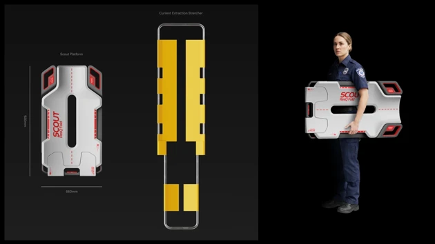 SCOUT ResQ Fold is a compact extraction stretcher with an extendable folding seat and integrated LUCAS 3 rail system that enables uninterrupted CPR and safer patient transport through narrow, urban spaces.