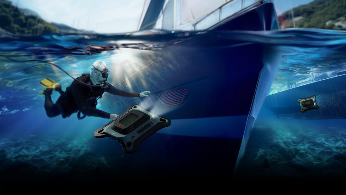 Gerardo Soler & Yuan Hong / REMORA: A system of aquatic biofouling cobots that helps scuba divers monitor and clean the hulls of smaller boats.