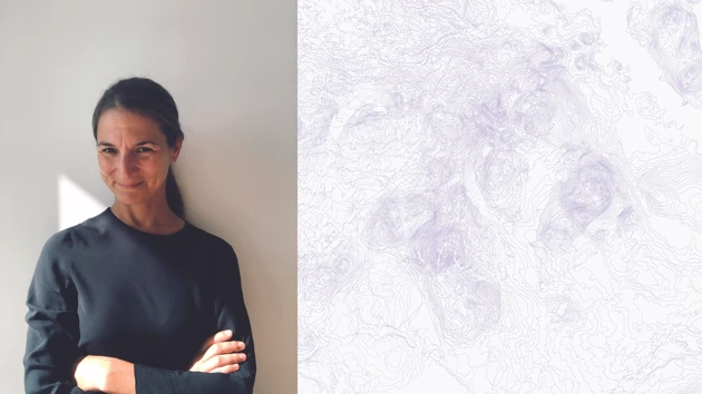 Image of key note speaker, Elisa Silva and abstract painting