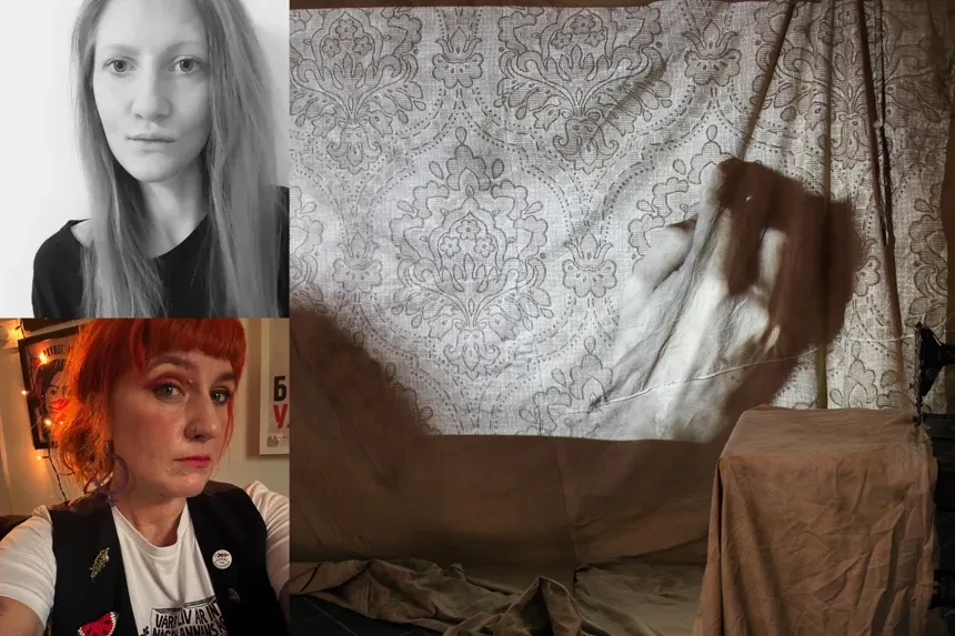 En bilduppsättning som visar porträtt på samtalsdeltagarna. Bredvid en detaljbild på Fanny Åbergs konstverk “Avsändare: Sigrid, 1888–1889 / Fanny 2017–2021