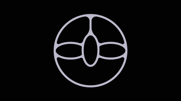 abstrakt logotyp i cirkel på svart botten