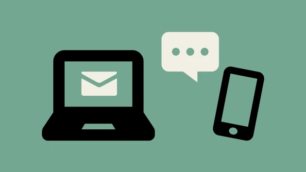 Symbols of means of contact such as email and messages.