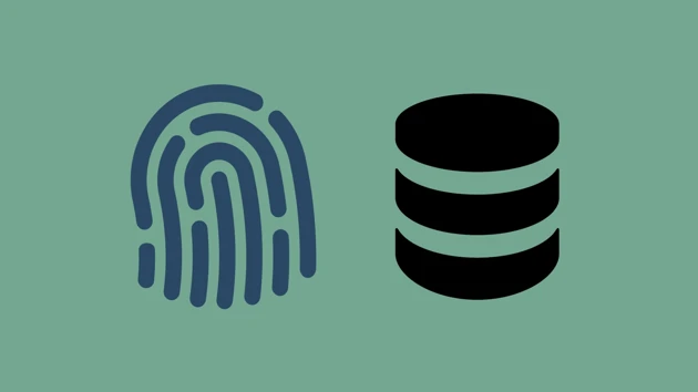Fingerprint and three circles representing data storage.