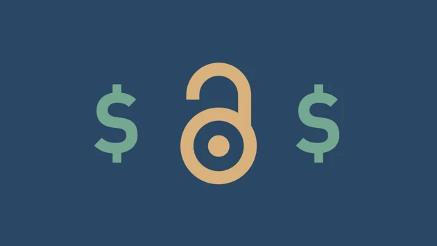 An open padlock and two dollar signs.