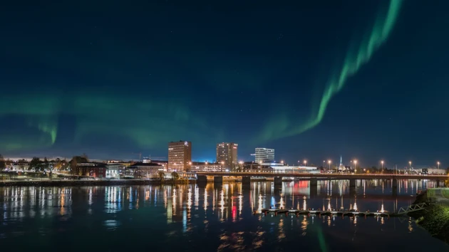 Northern lights over Umeå city.