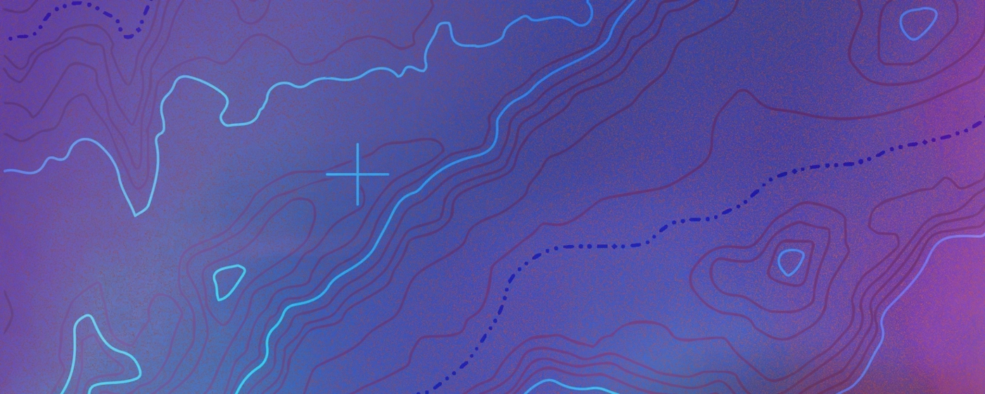 lilablå illustration med höjdkurvor i olika färger