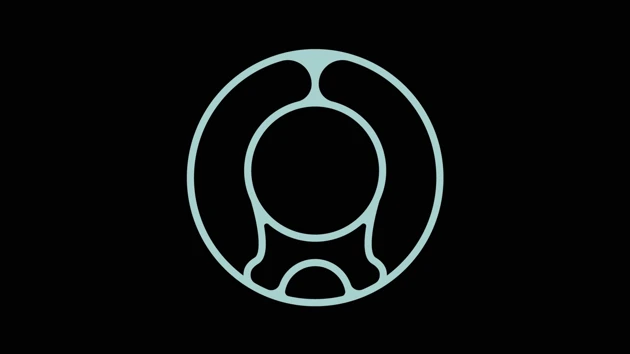 abstrakt logotyp i cirkel på svart botten