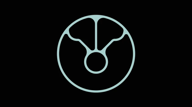 abstrakt logotyp i cirkel på svart botten
