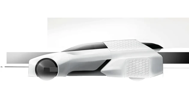 Orthographic side view of the concept Fasad in its original form, designed to inspire creativity by allowing users to modify the vehicles rear panels as they see fit.