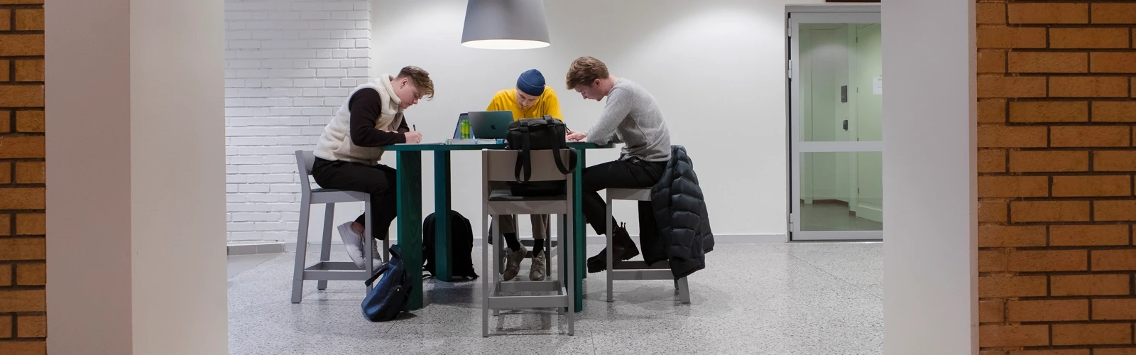 Studenter som grupparbetar i Naturvetarhuset.