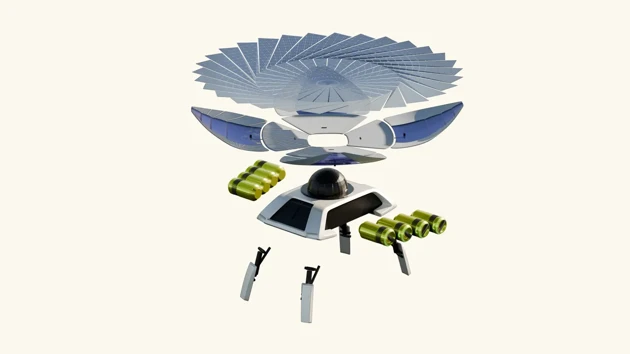 The module uses Nasa's high tech origami inspired solar panel material to produce sustainable energy. To ensure simple and space efficient transport it is initially closed before setting up in the disaster area.