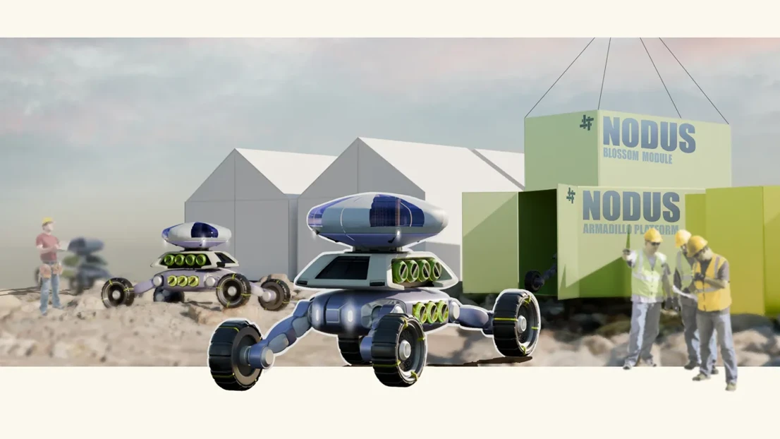 When equipped with the modules, the mobility platforms leave the outpost to go to their respective destinations, previously determined and supervised in the operation center.