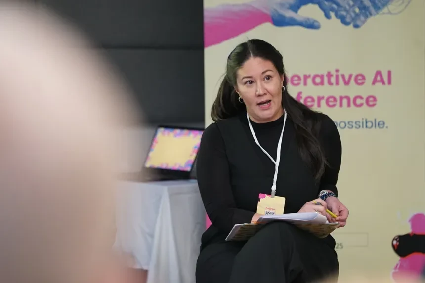 Woman presenting sitting in a chair