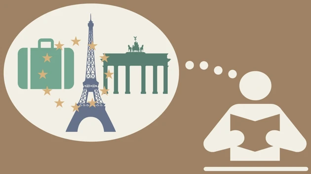 Illustration, a person thinking about places abroad