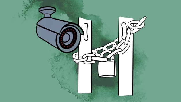 Illustration of hands on a keyboard in front of a computer screen with an open padlock.