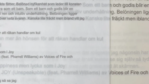 Detalj av verk med text