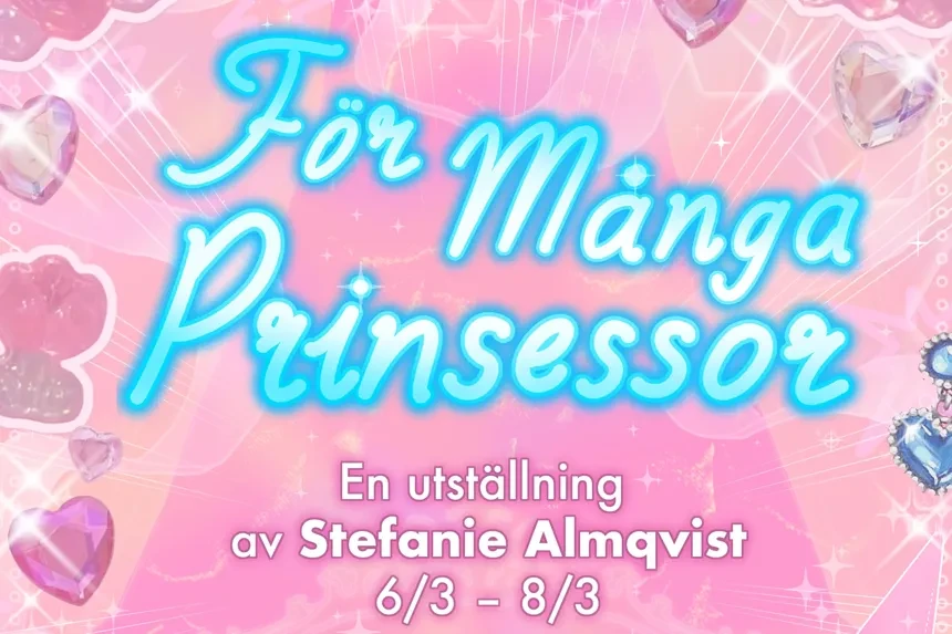 Pink poster with blue letters