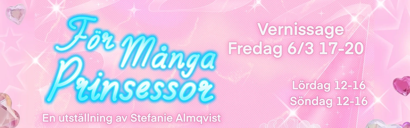 Rosa affisch med blå text