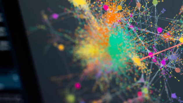 Bild på datorskärm med biologiska data i ett nätverk