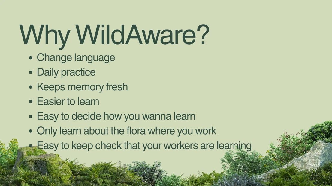 A picture of a forest with the words wild aware.