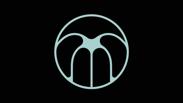 abstrakt logotyp i cirkel på svart botten
