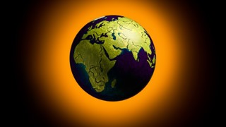 Grafisk illustration av jorden som en upphettad planet i rymden