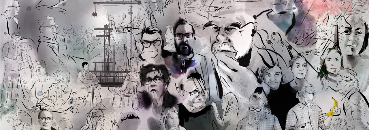 Illustration av personal vid Estetiska institutionen