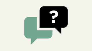 Illustration med två pratbubblor där den ena har ett frågetecken i sig. För att illustrera vanliga frågor, FAQ.